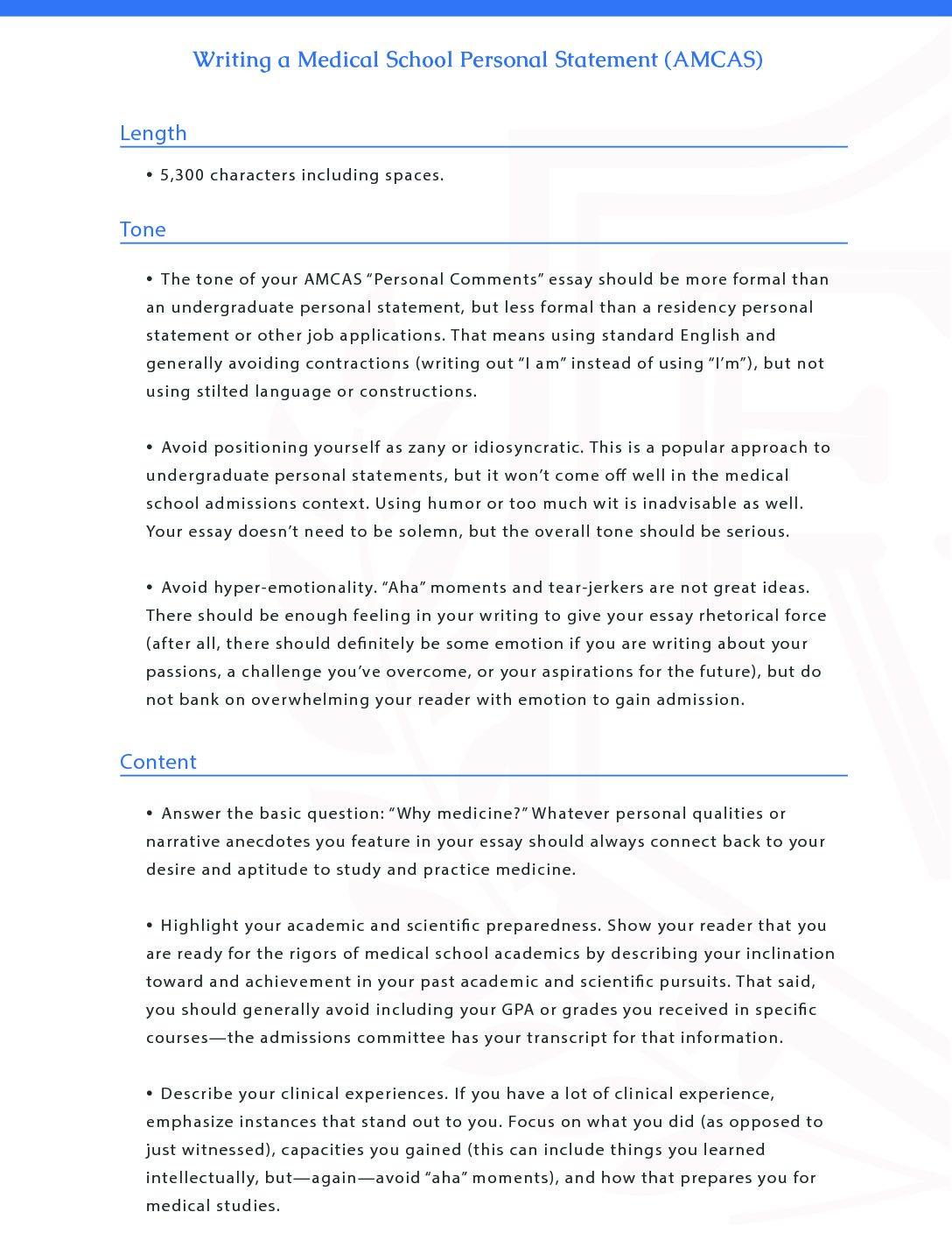 Medical School AMCAS Personal Statement Guide FourthWrite